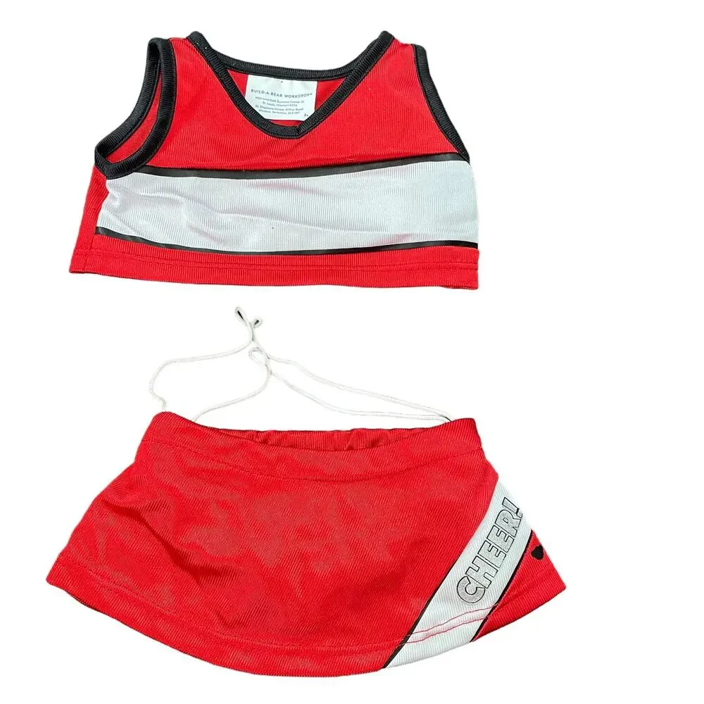 Build A Bear Cheerleader Uniform Outfit w/ Pom Poms Red Top & Skirt BAB Clothes